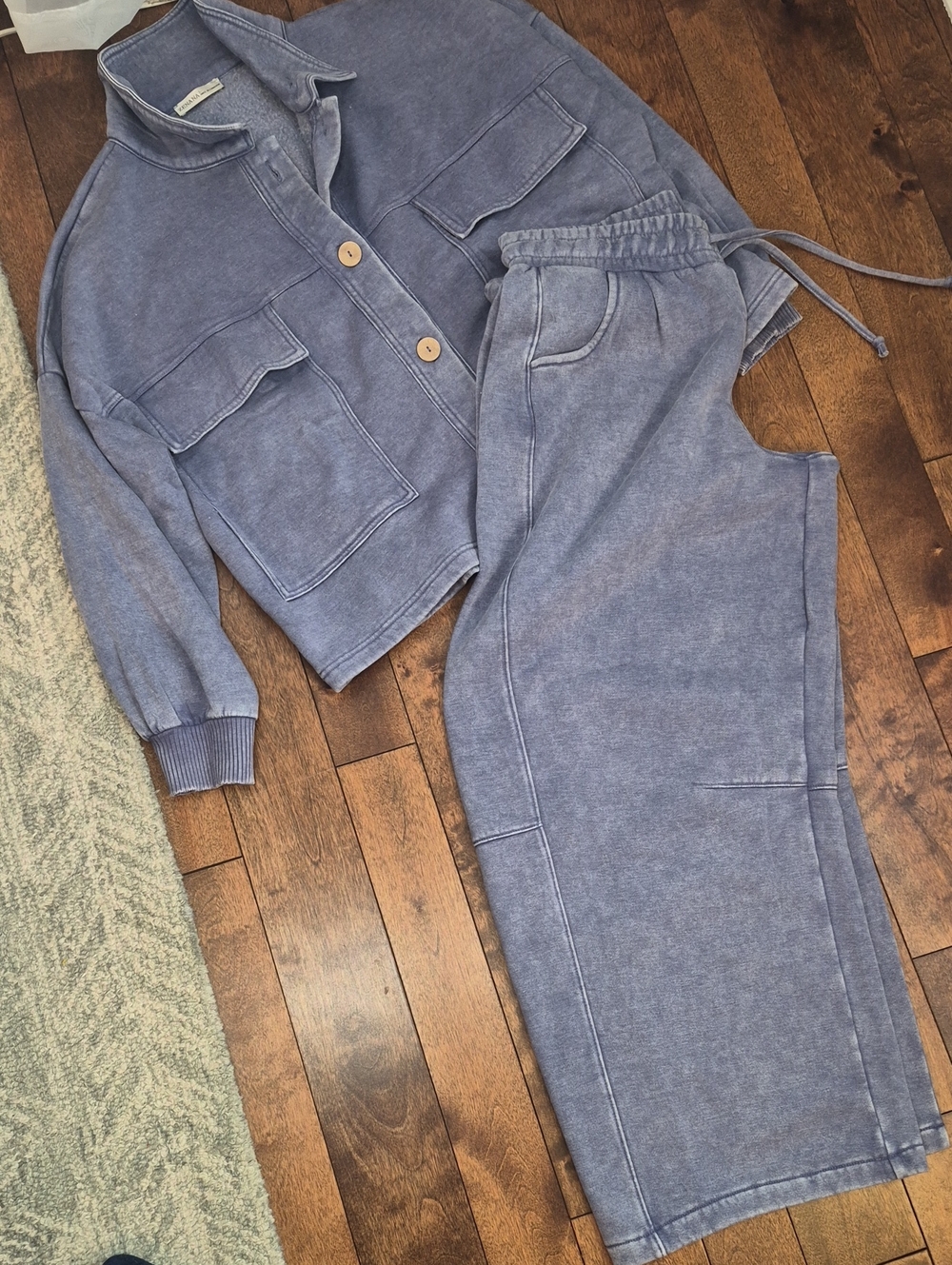 Zenana Outfitters Washed Blue/purple Barrel Set - With Matching Top